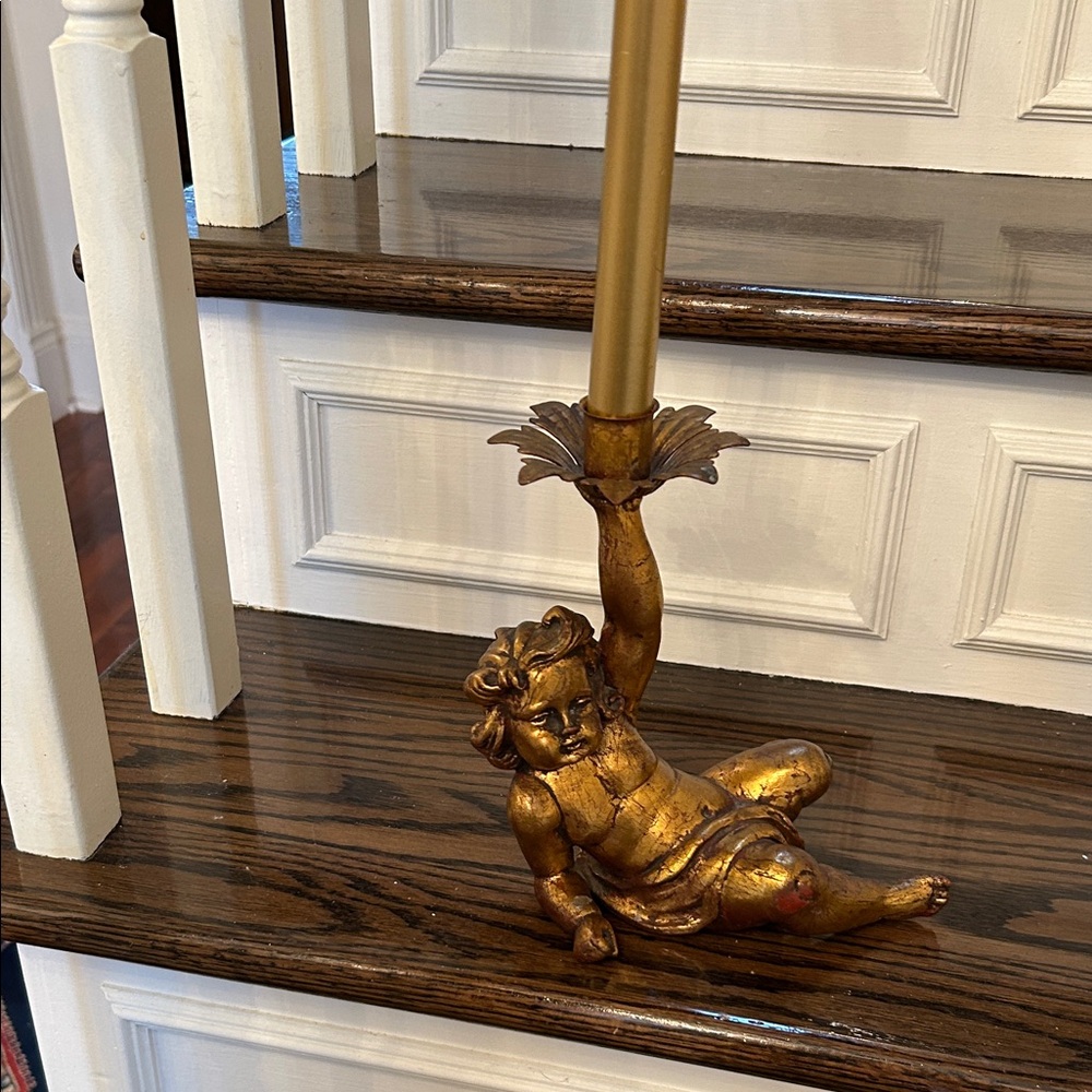 Gold Cherub Candle Holder Accent Sculpture